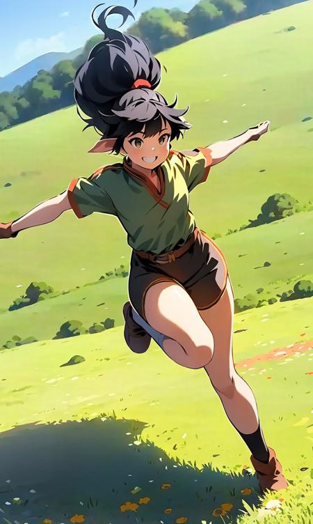 03838-4167291191-, solo, 1girl,grass, outdoors, day, pointy_ears, black_hair, field, running, smile.png